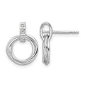 Sterling Silver RH Plated White Ice .09ct. Dia. Three Rings Post Earrings