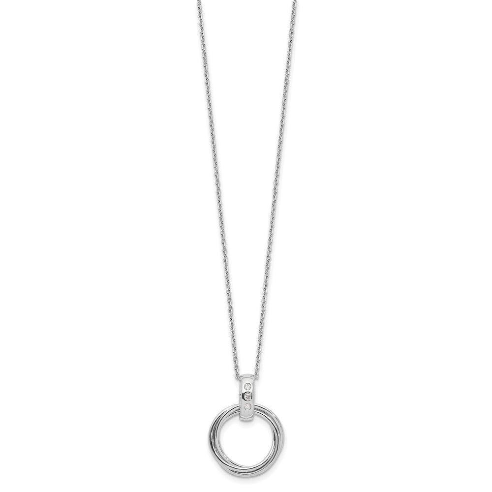 Sterling Silver RH Plated White Ice .06ct Dia. 3 Rings w/2IN EXT Necklace