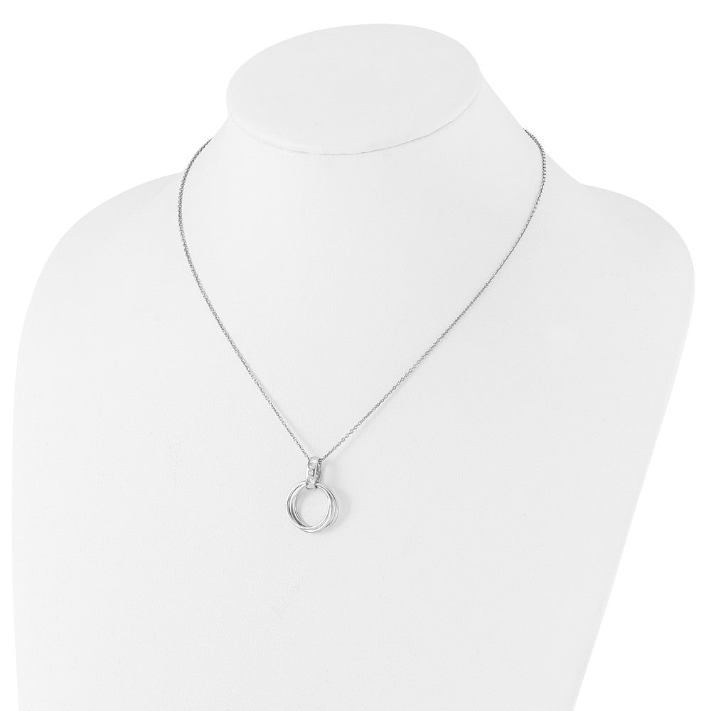 Sterling Silver RH Plated White Ice .06ct Dia. 3 Rings w/2IN EXT Necklace