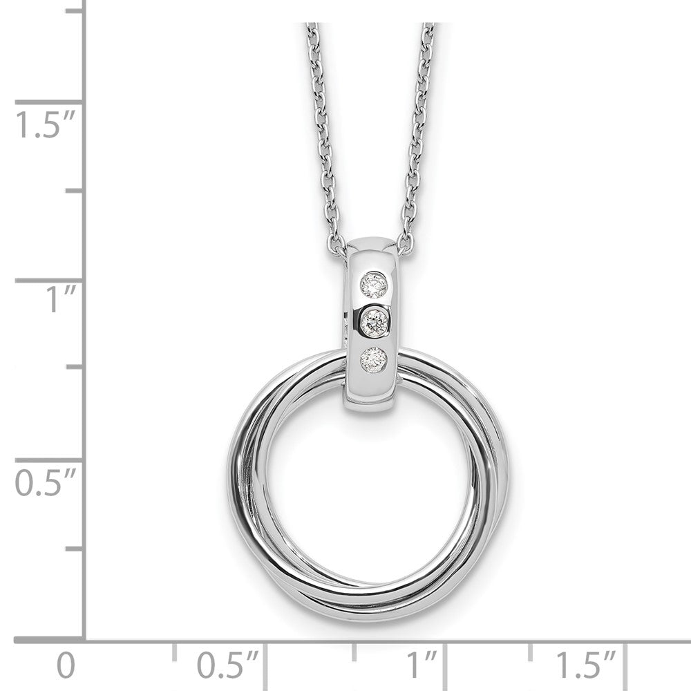 Sterling Silver RH Plated White Ice .06ct Dia. 3 Rings w/2IN EXT Necklace