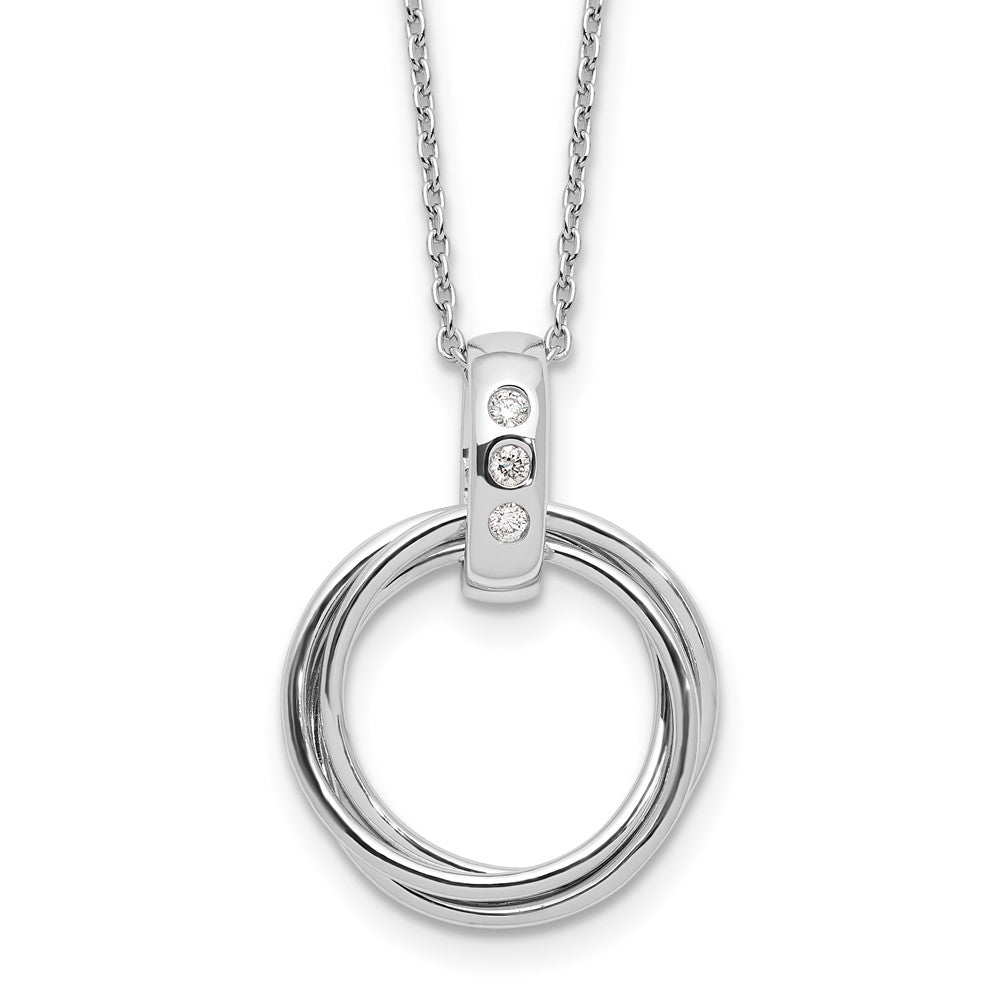 Sterling Silver RH Plated White Ice .06ct Dia. 3 Rings w/2IN EXT Necklace