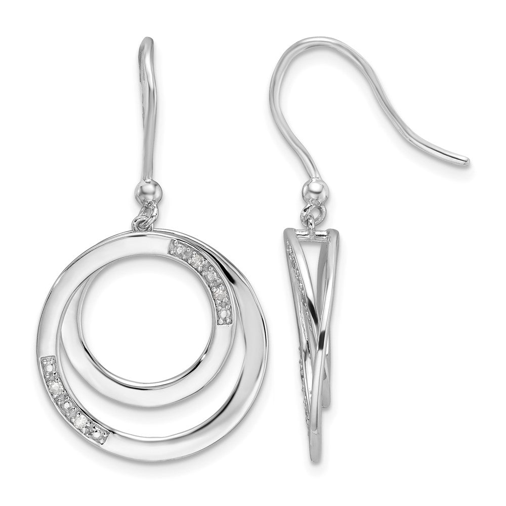 Sterling Silver RH Plated White Ice .05ct. Diamond Circle Dangle Earrings