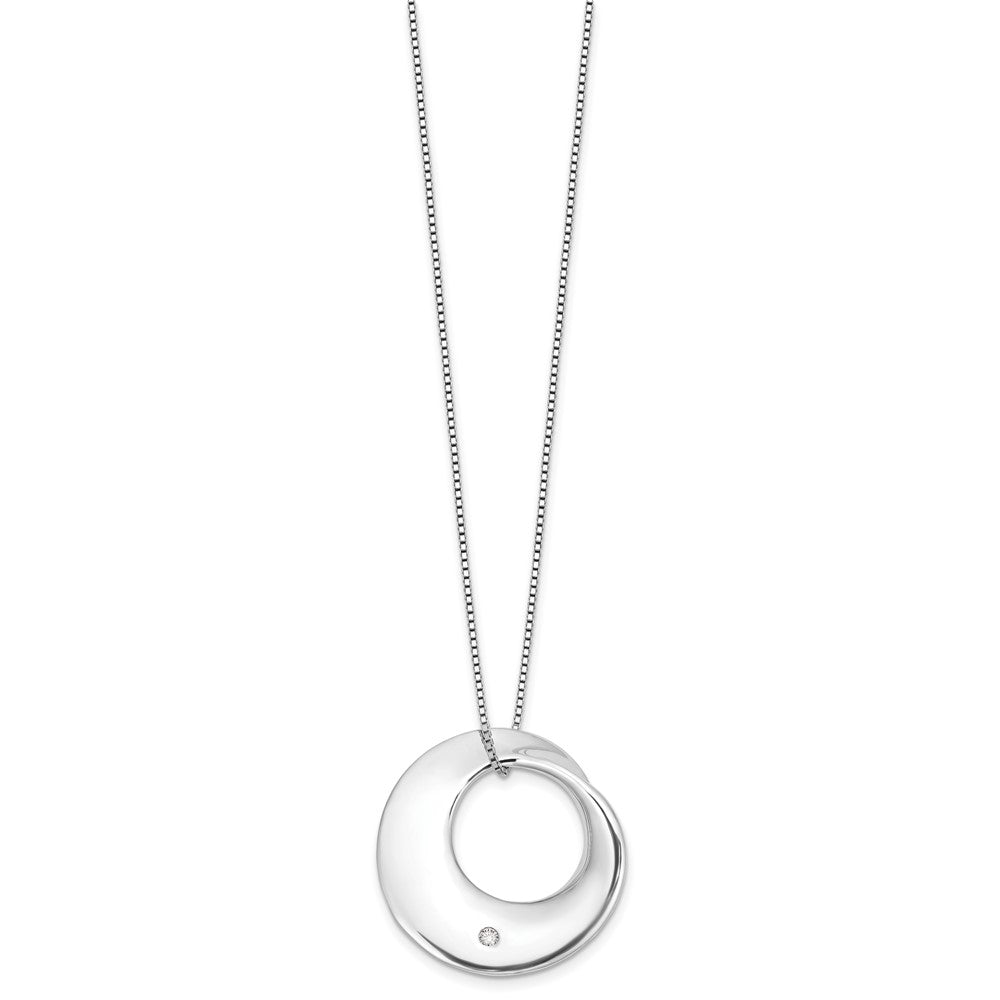 Sterling Silver RH Plt. White Ice .05ct.Dia. Circle Slide w/2IN Ext Necklac