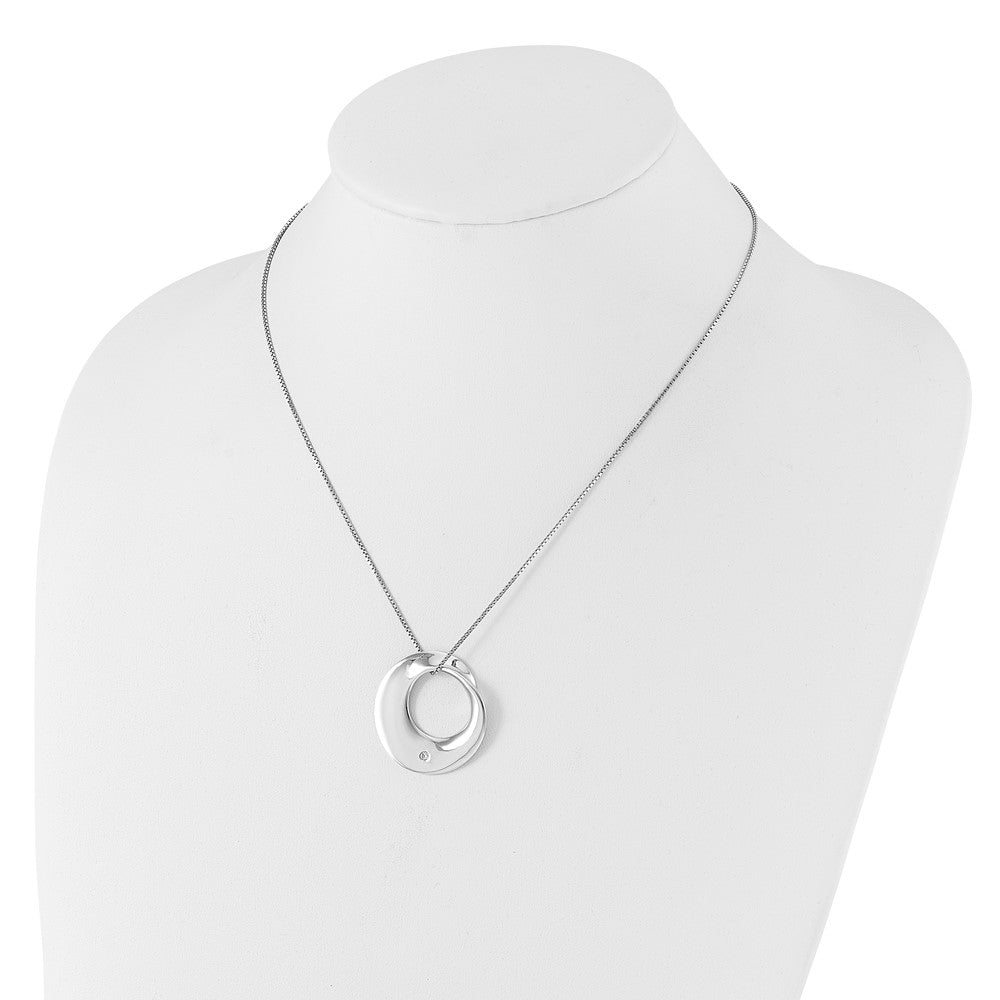 Sterling Silver RH Plt. White Ice .05ct.Dia. Circle Slide w/2IN Ext Necklac