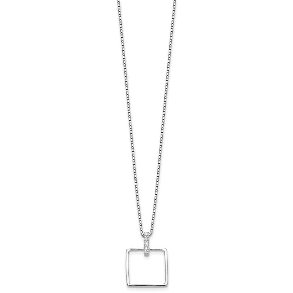 Sterling Silver RH Plated White Ice .09ct. Dia. Square w/2IN EXT Necklace