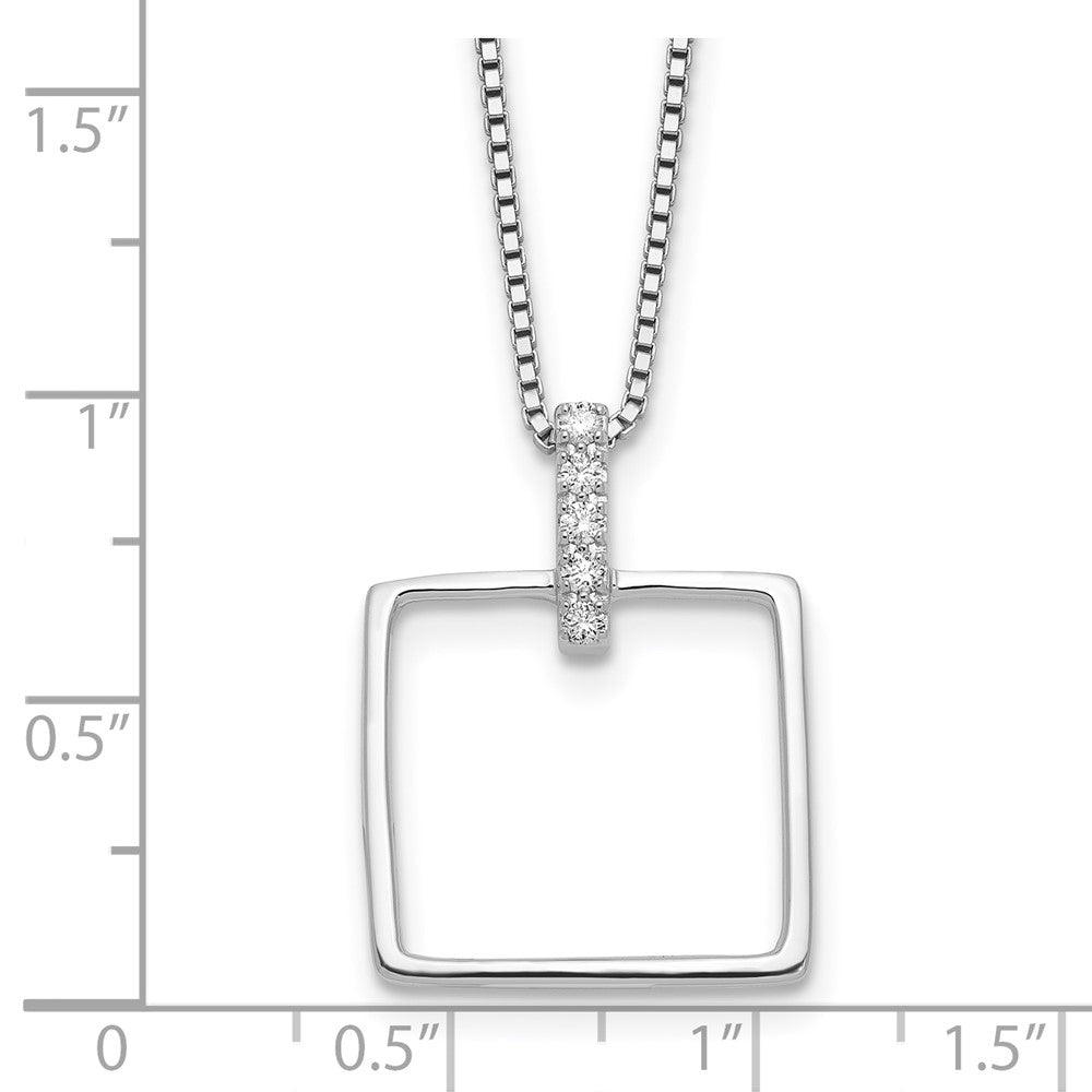 Sterling Silver RH Plated White Ice .09ct. Dia. Square w/2IN EXT Necklace