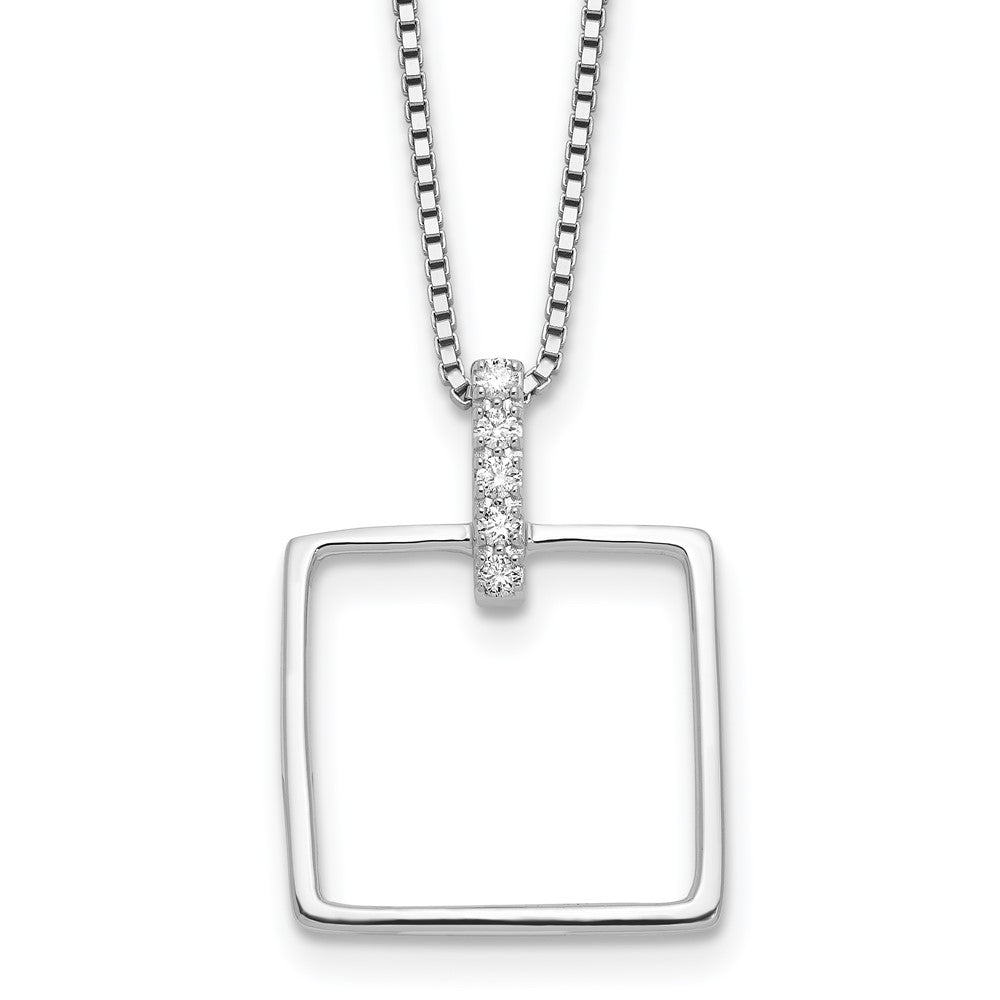 Sterling Silver RH Plated White Ice .09ct. Dia. Square w/2IN EXT Necklace