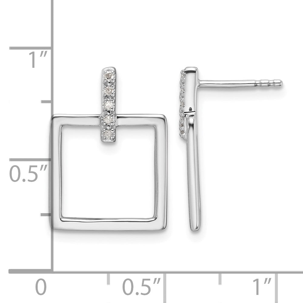 Sterling Silver RH Plated White Ice .05ct. Dia. Square Post Dangle Earrings