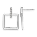 Sterling Silver RH Plated White Ice .05ct. Dia. Square Post Dangle Earrings