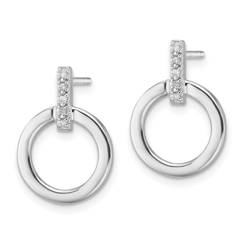 Sterling Silver RH Plated White Ice .05ct. Diamond Circle Post Earrings