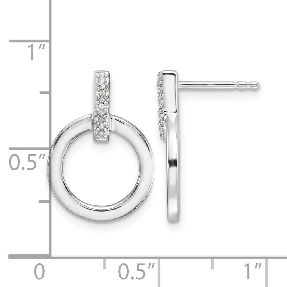Sterling Silver RH Plated White Ice .05ct. Diamond Circle Post Earrings