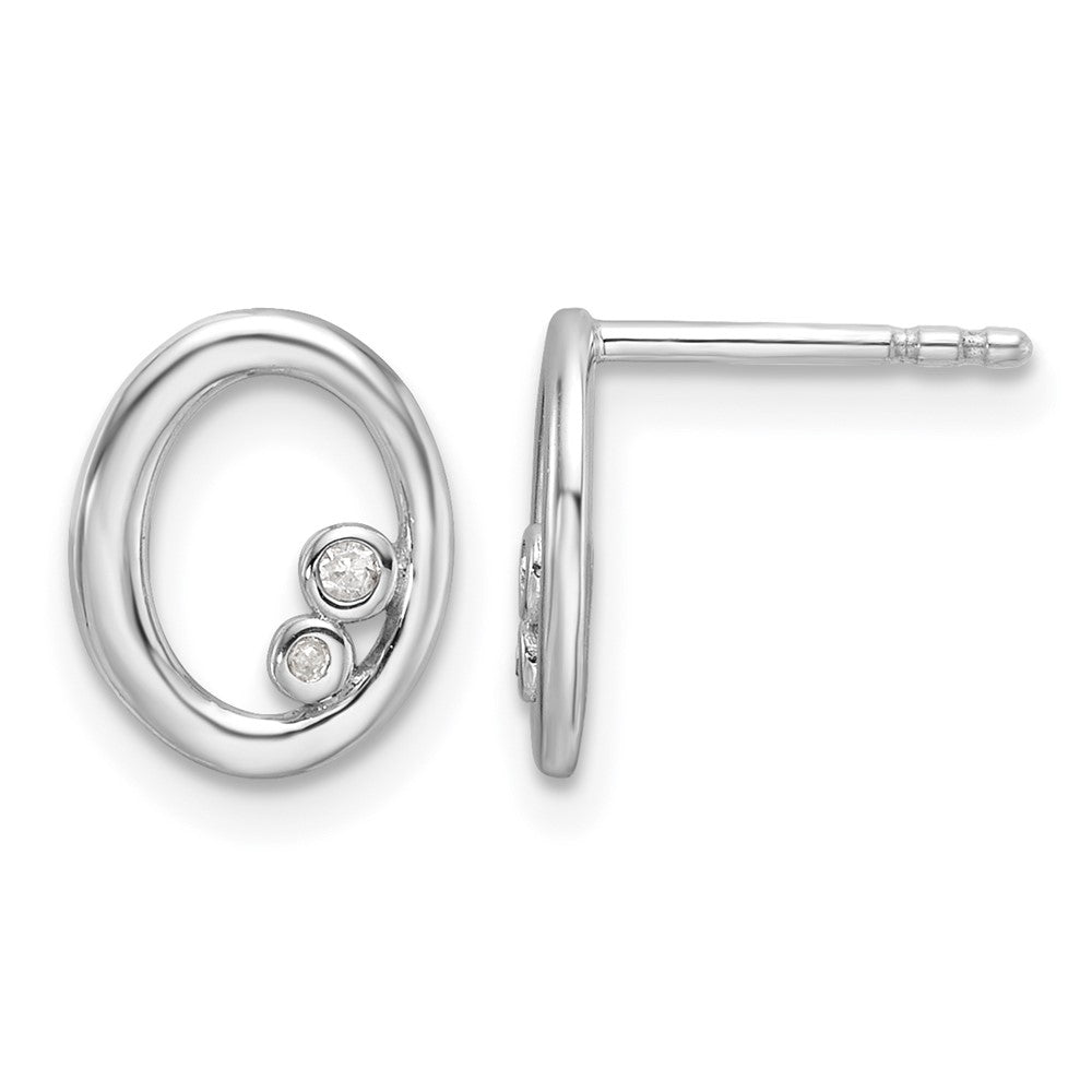 Sterling Silver RH Plated White Ice .03ct. Diamond Oval Post Earrings