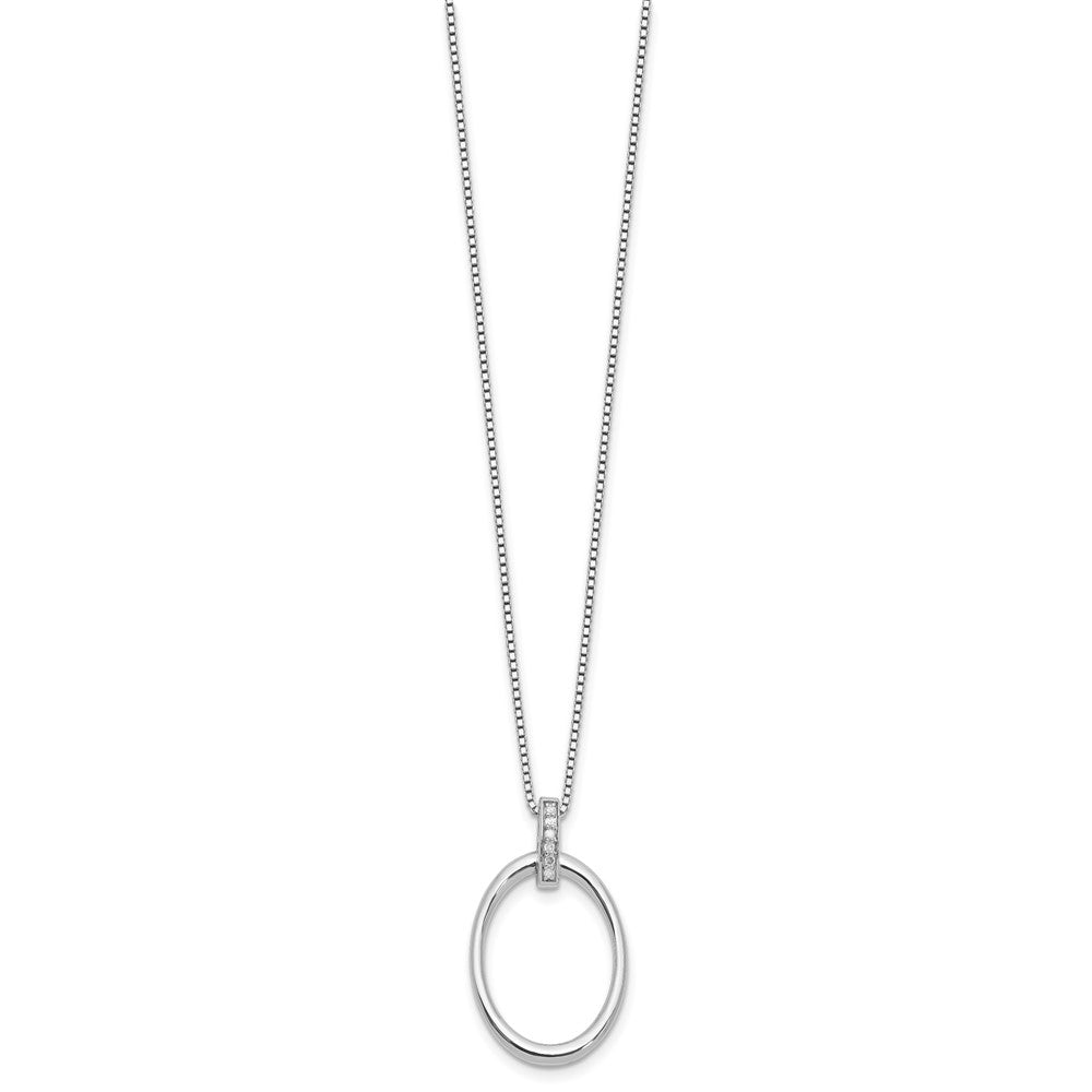 Sterling Silver RH Plated White Ice .05ct. Dia. Oval w/2IN EXT Necklace