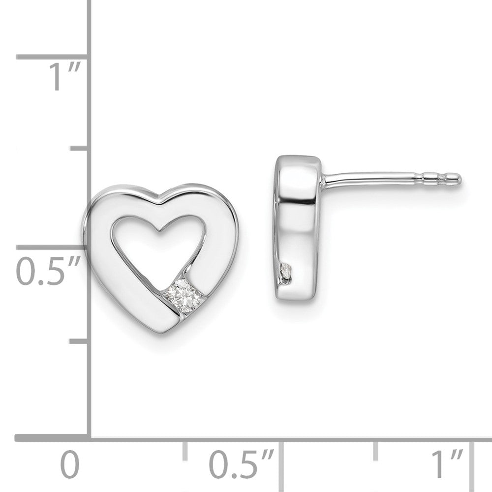 Sterling Silver RH Plated White Ice .08ct Diamond Heart Earrings