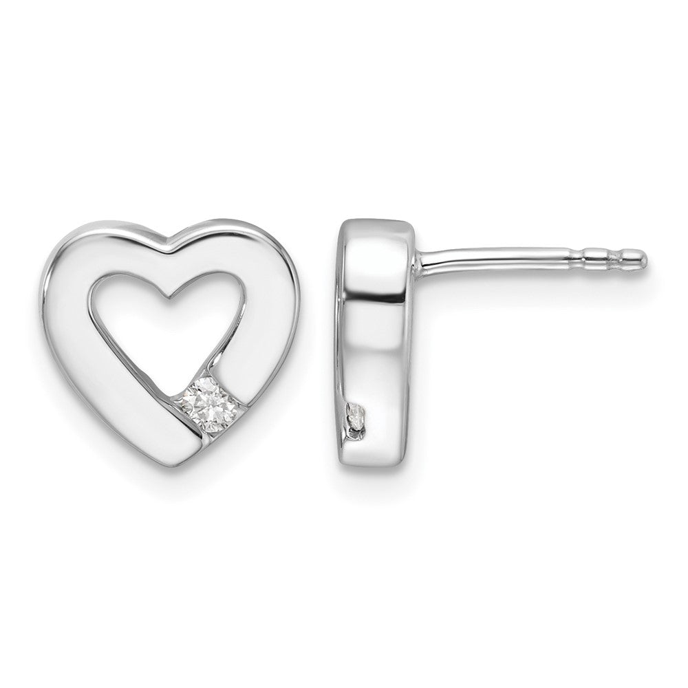 Sterling Silver RH Plated White Ice .08ct Diamond Heart Earrings