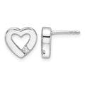 Sterling Silver RH Plated White Ice .08ct Diamond Heart Earrings