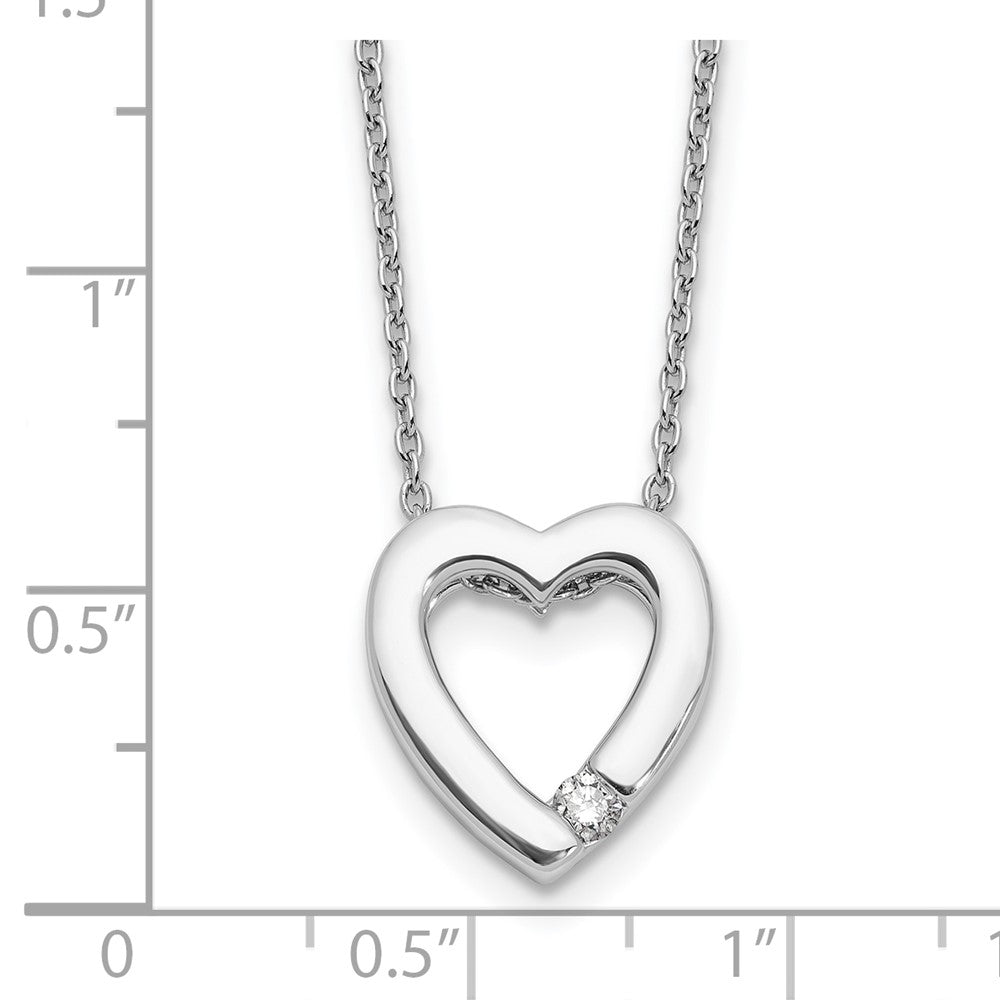 Sterling Silver RH Plated White Ice .07ct Diamond Heart w2/IN EXT Necklace