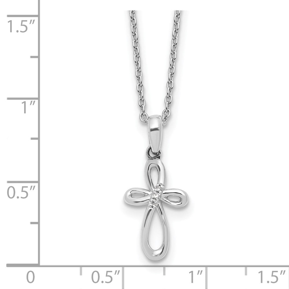 Sterling Silver RH Plated White Ice Diamond Cross w/ EXT Necklace