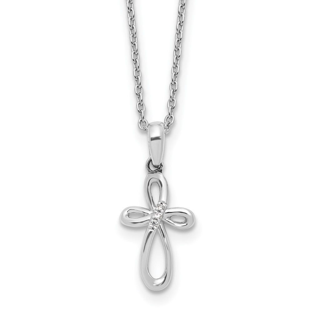Sterling Silver RH Plated White Ice Diamond Cross w/ EXT Necklace