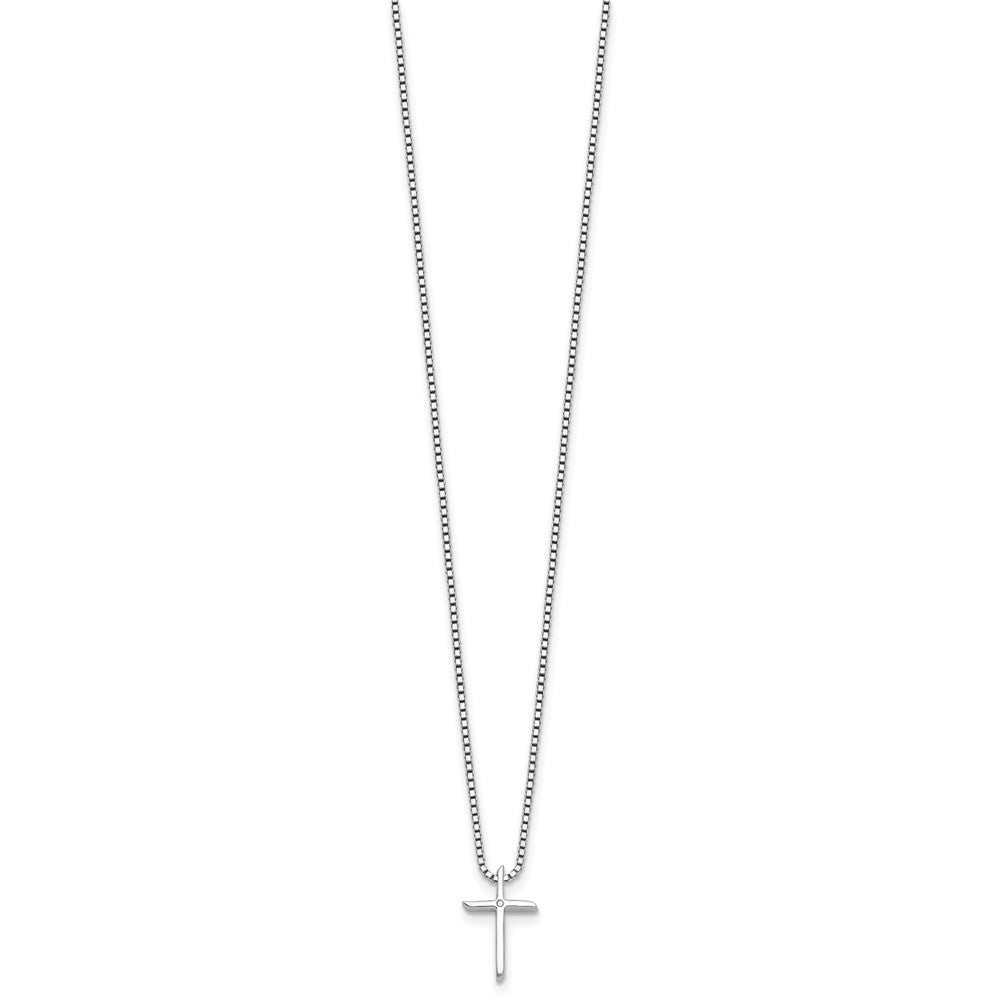 Sterling Silver RH Plated White Ice 1/2 pt. Diamond Cross w/2IN EXT Necklac