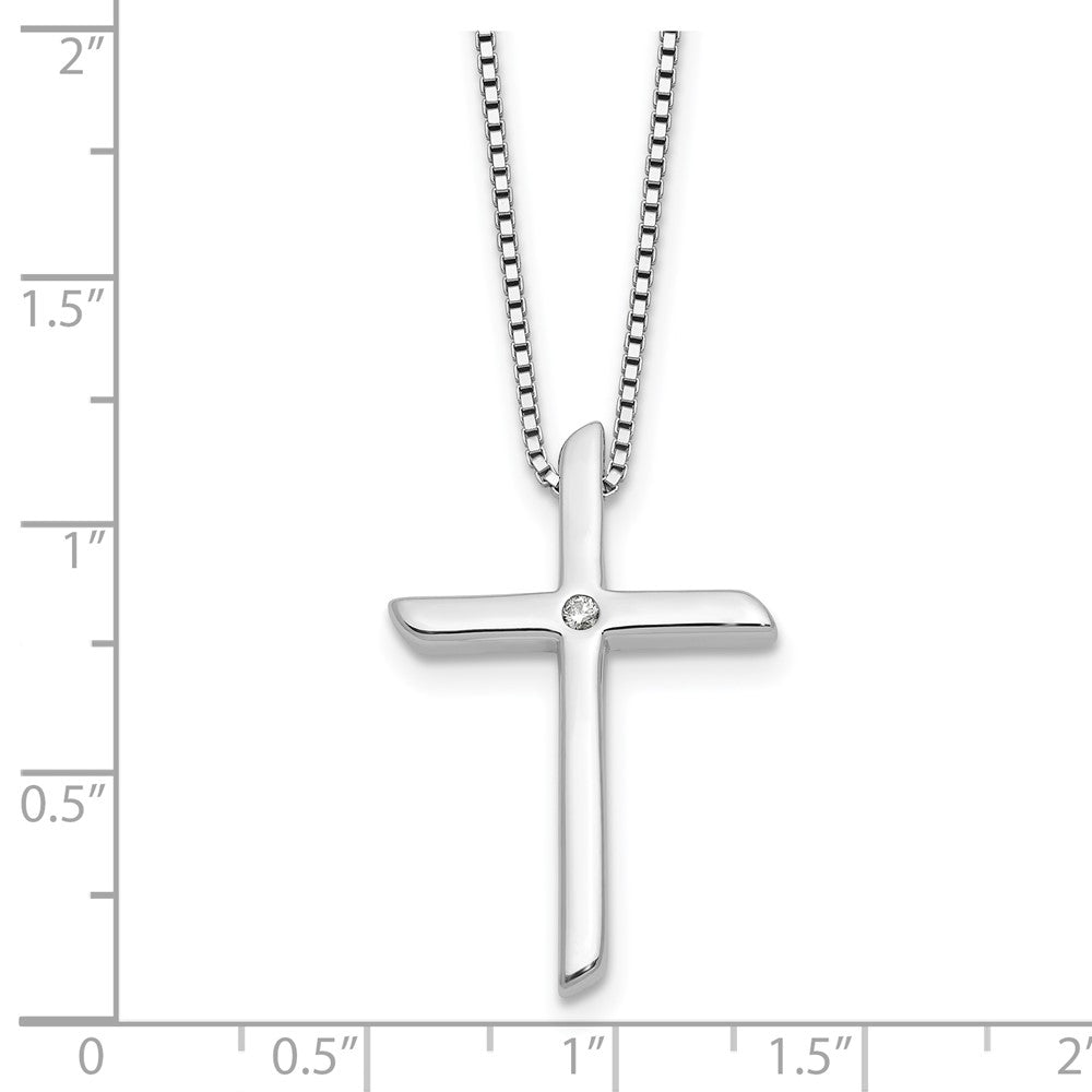 Sterling Silver RH Plated White Ice .03ct. Diamond Cross w/2IN EXT Necklace