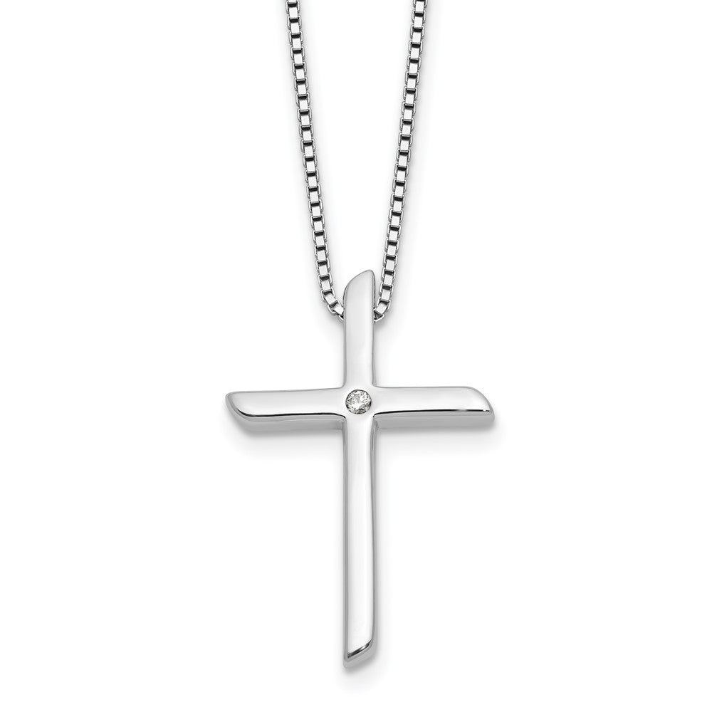 Sterling Silver RH Plated White Ice .03ct. Diamond Cross w/2IN EXT Necklace