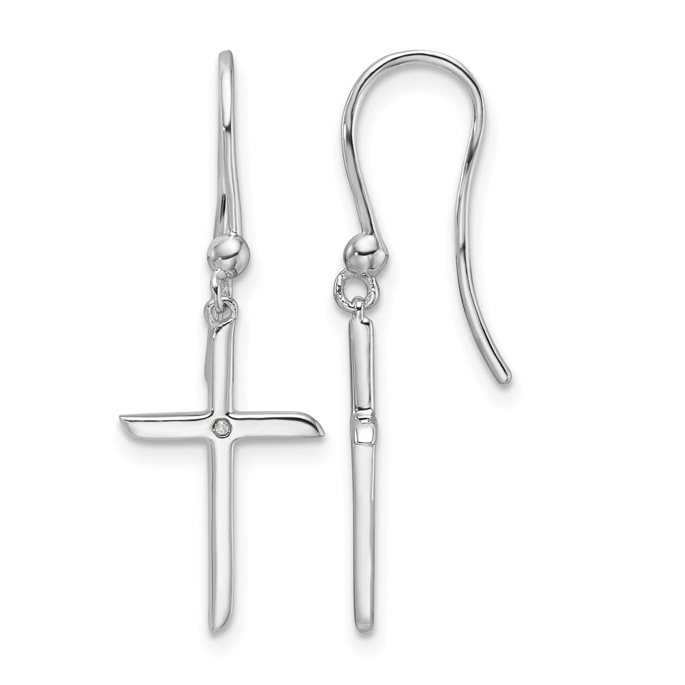 Sterling Silver RH Plated White Ice .01ct. Diamond Cross Dangle Earrings