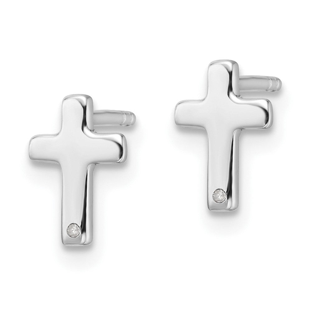 Sterling Silver RH Plated White Ice .01ct. Diamond Cross Post Earrings