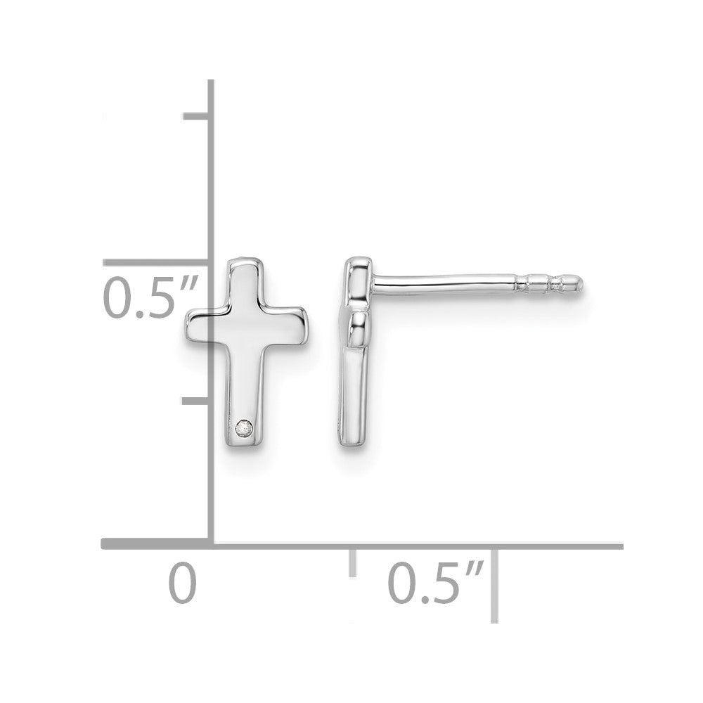 Sterling Silver RH Plated White Ice .01ct. Diamond Cross Post Earrings