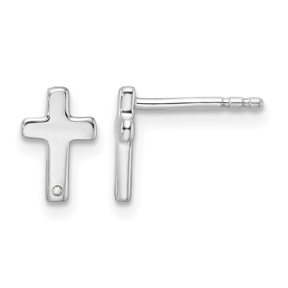 Sterling Silver RH Plated White Ice .01ct. Diamond Cross Post Earrings