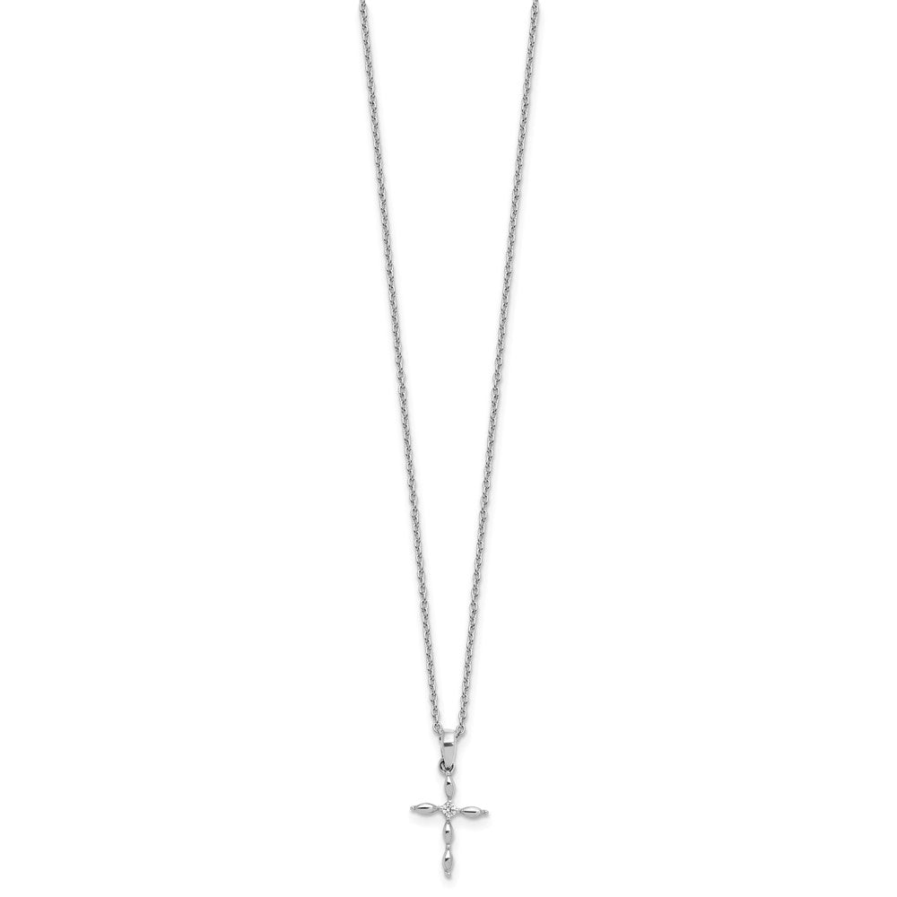 Sterling Silver RH Plated White Ice Diamond Cross w/ EXT Necklace