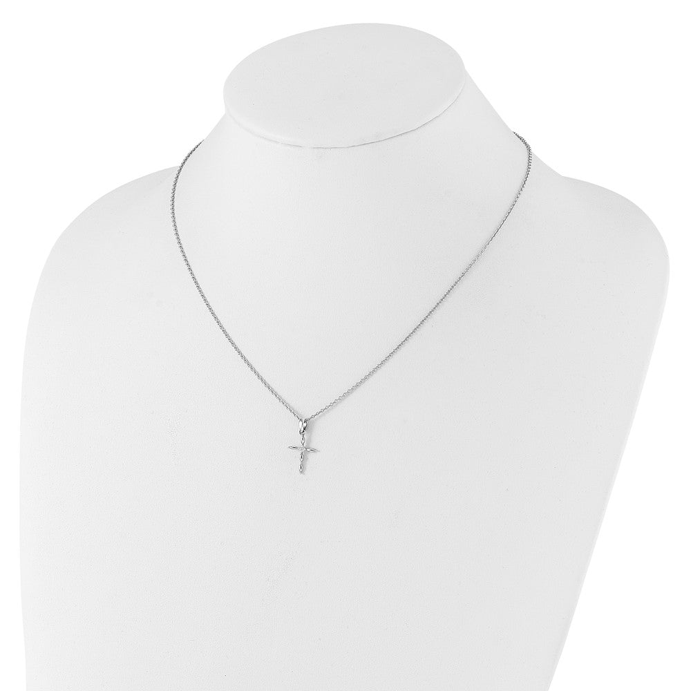 Sterling Silver RH Plated White Ice Diamond Cross w/ EXT Necklace