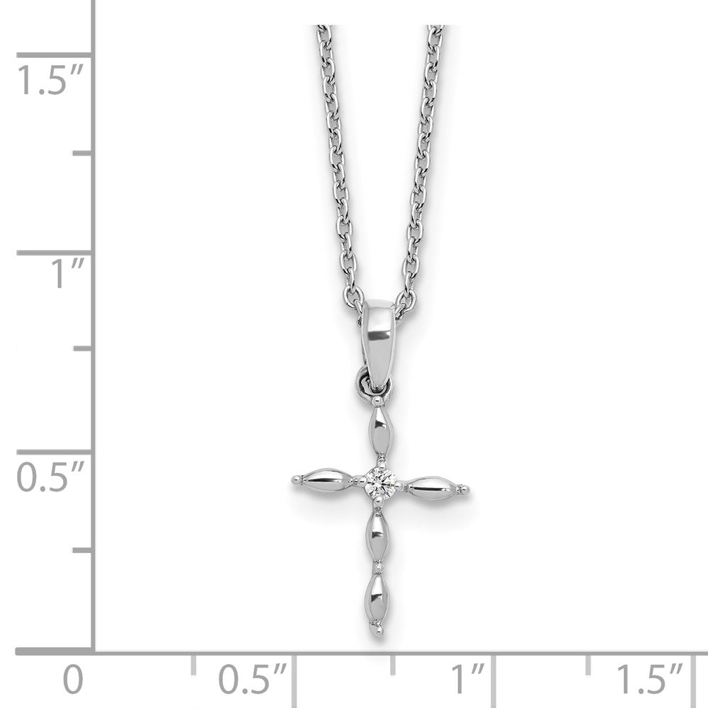 Sterling Silver RH Plated White Ice Diamond Cross w/ EXT Necklace