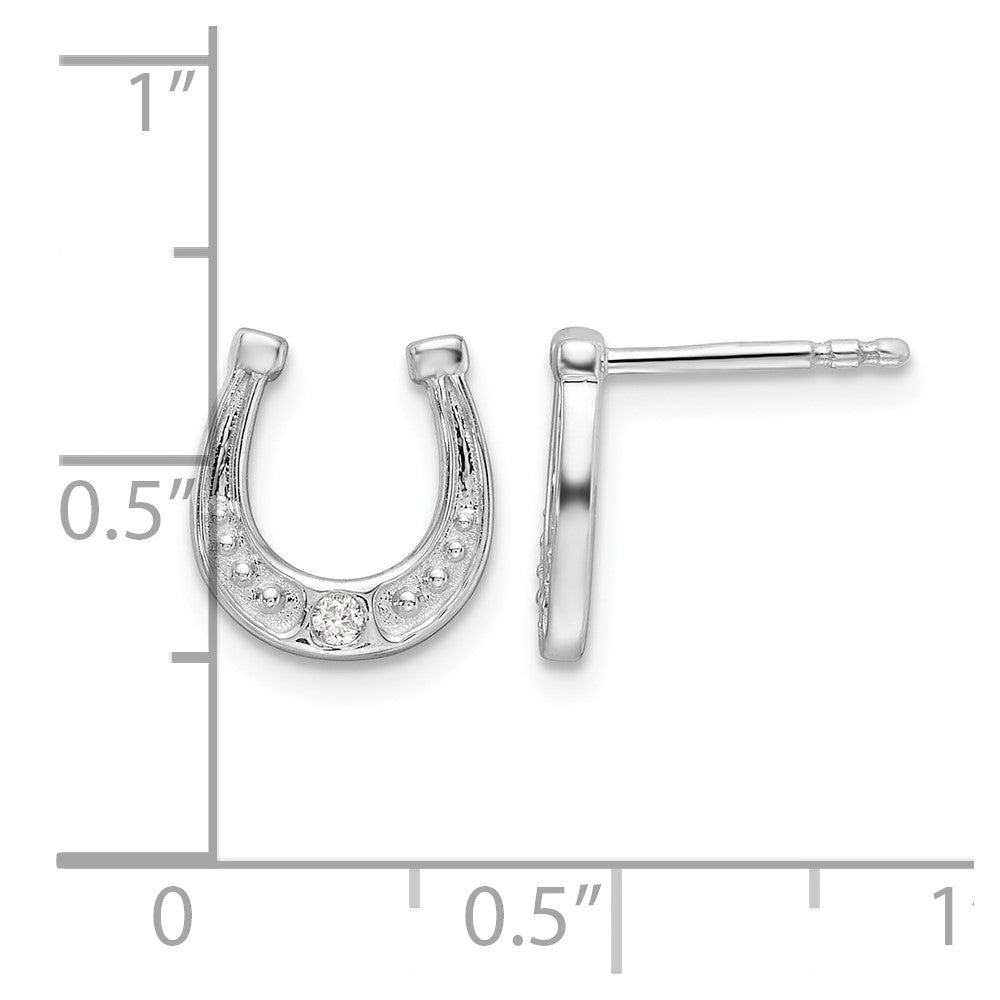 SS RH Plated White Ice .03ct. Diamond Horseshoe Post Earrings