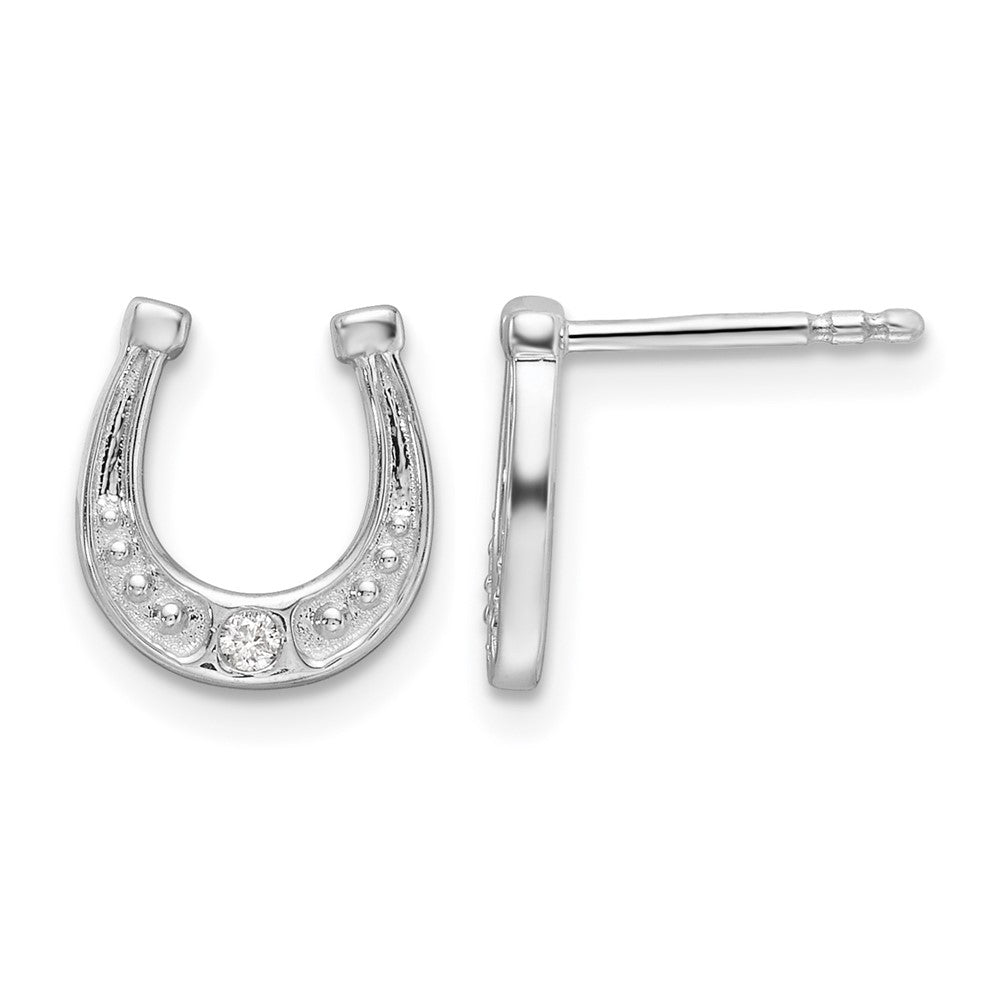 SS RH Plated White Ice .03ct. Diamond Horseshoe Post Earrings