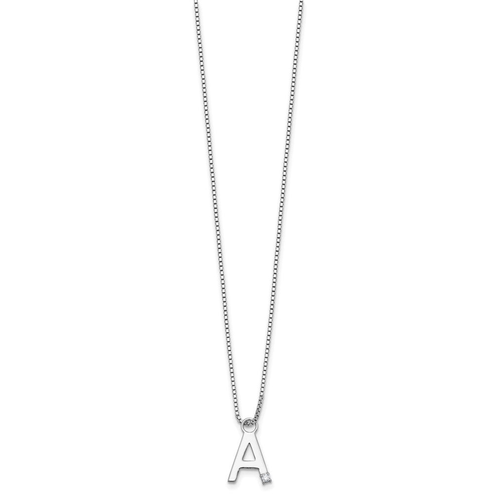 SS RH Plated White Ice .03 Diamond Initial A w/2in ext. Necklace