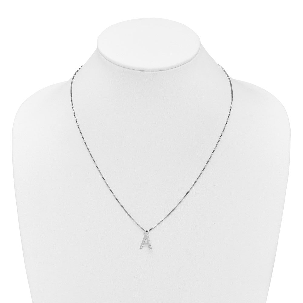 SS RH Plated White Ice .03 Diamond Initial A w/2in ext. Necklace