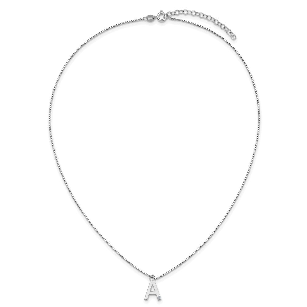 SS RH Plated White Ice .03 Diamond Initial A w/2in ext. Necklace