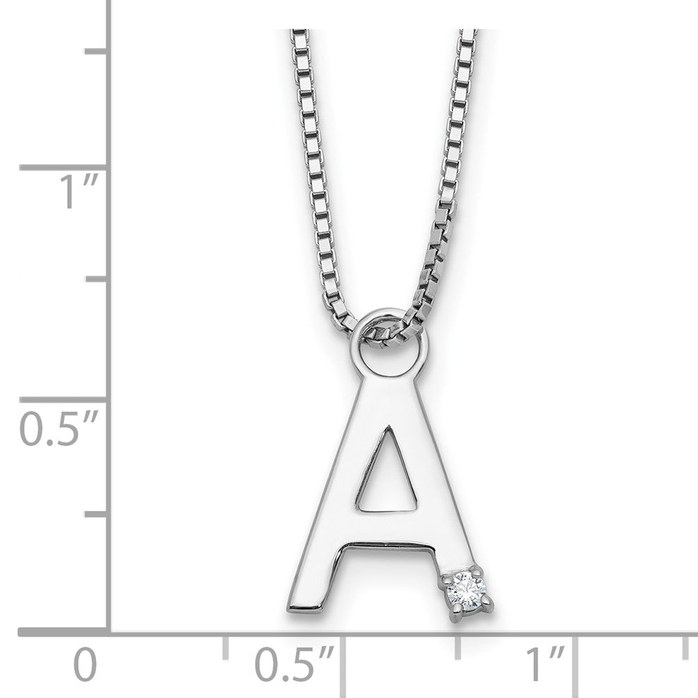 SS RH Plated White Ice .03 Diamond Initial A w/2in ext. Necklace