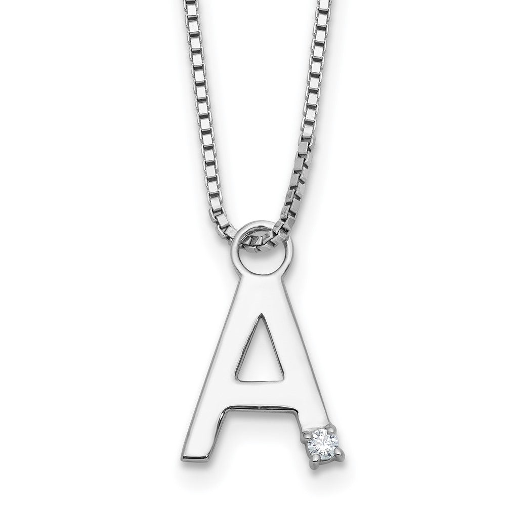 SS RH Plated White Ice .03 Diamond Initial A w/2in ext. Necklace