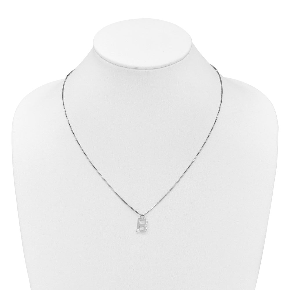SS RH Plated White Ice .03 Diamond Initial B w/2in ext. Necklace