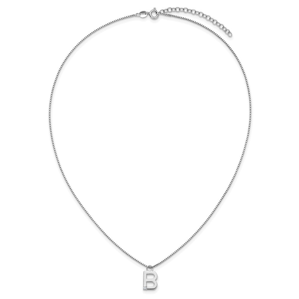 SS RH Plated White Ice .03 Diamond Initial B w/2in ext. Necklace