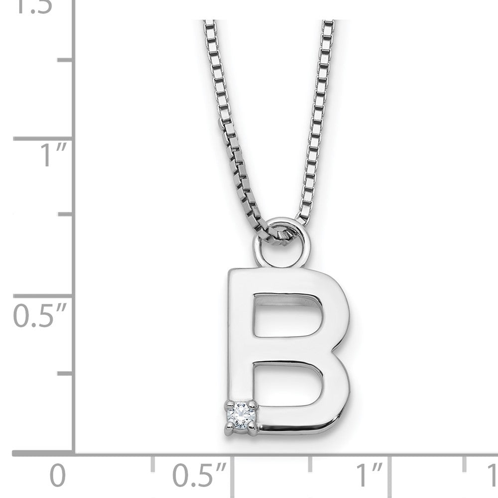 SS RH Plated White Ice .03 Diamond Initial B w/2in ext. Necklace
