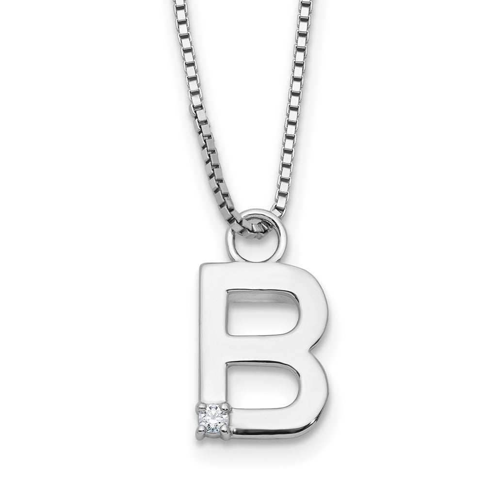 SS RH Plated White Ice .03 Diamond Initial B w/2in ext. Necklace