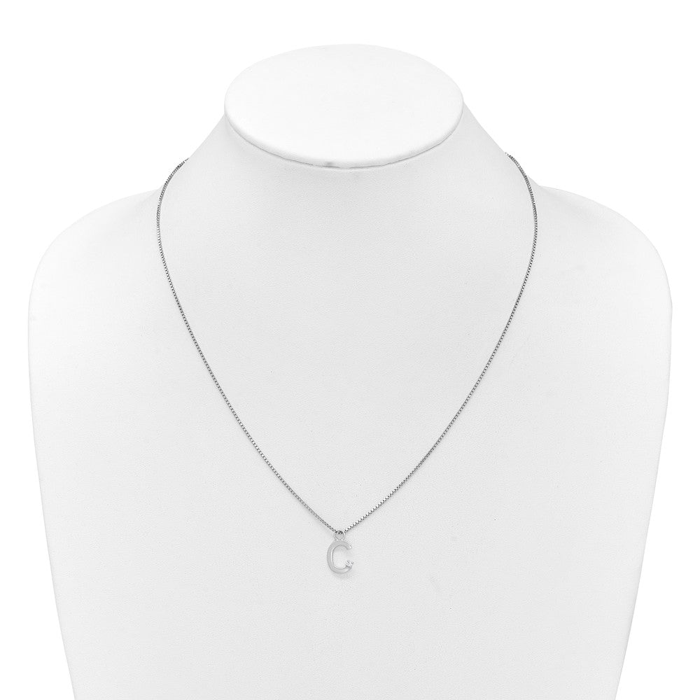 SS RH Plated White Ice .03 Diamond Initial C w/2in ext. Necklace