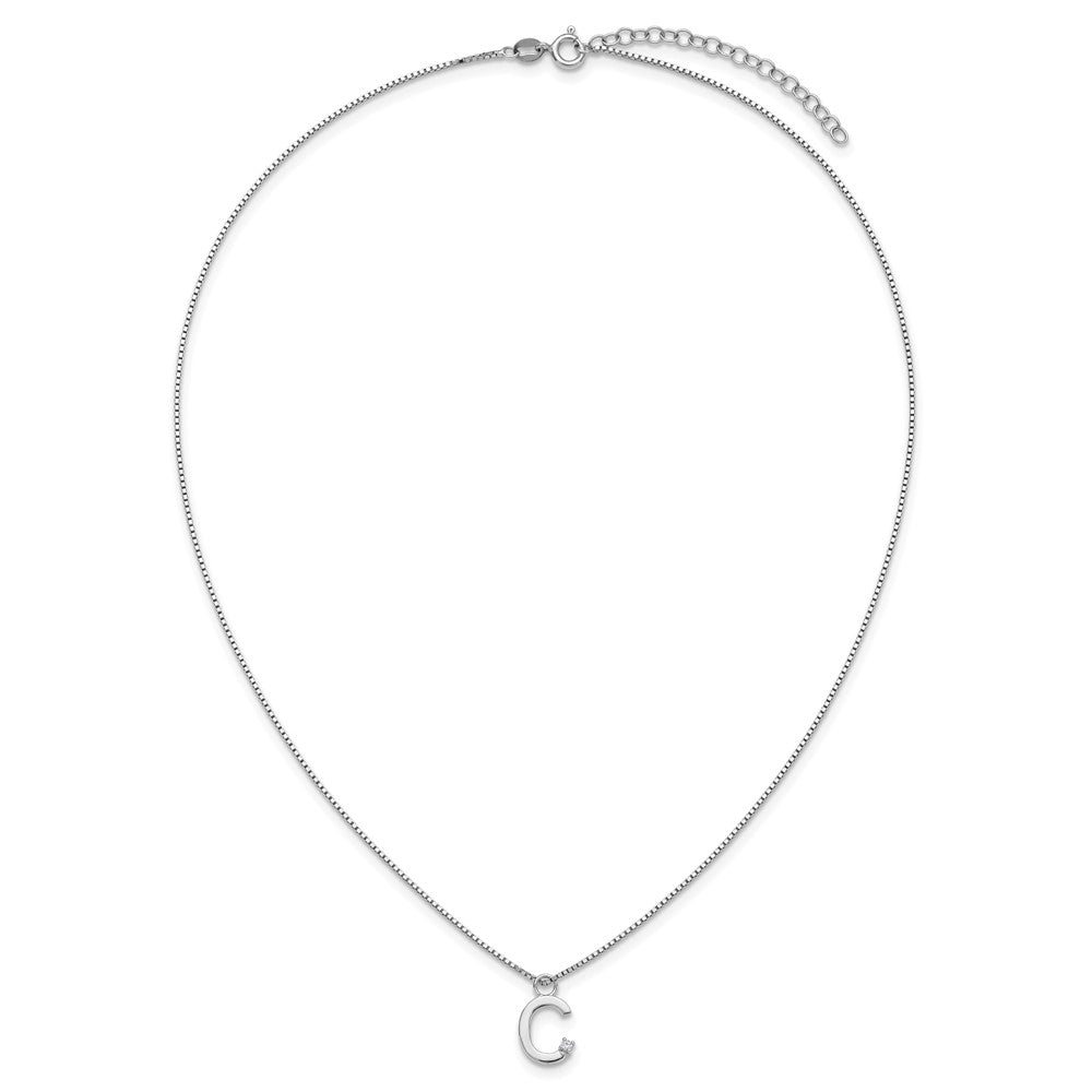 SS RH Plated White Ice .03 Diamond Initial C w/2in ext. Necklace