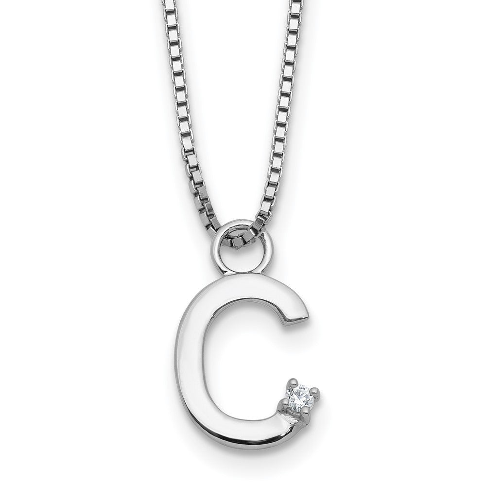 SS RH Plated White Ice .03 Diamond Initial C w/2in ext. Necklace