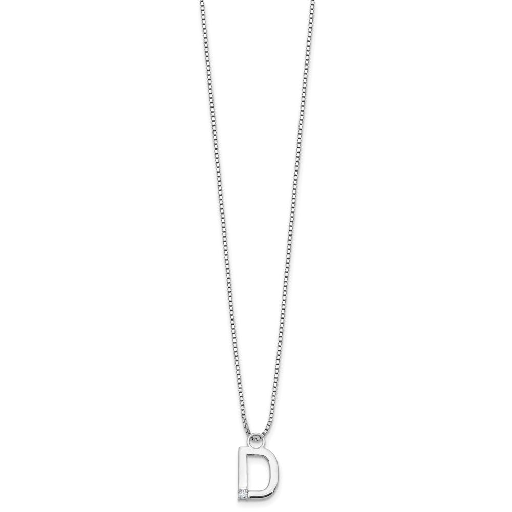 SS RH Plated White Ice .03 Diamond Initial D w/2in ext. Necklace