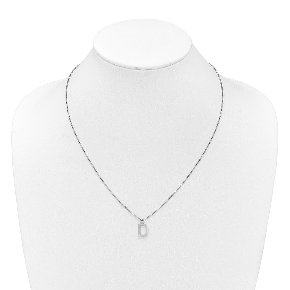 SS RH Plated White Ice .03 Diamond Initial D w/2in ext. Necklace