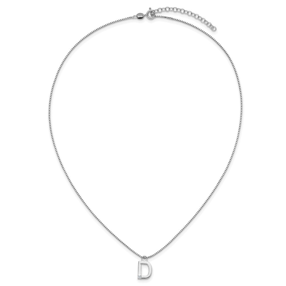 SS RH Plated White Ice .03 Diamond Initial D w/2in ext. Necklace